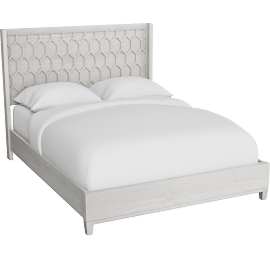 Perspective view of Dennie White Queen Panel Bed With Honeycomb Headboard Design