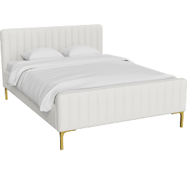 Perspective view of Lisette Natural Queen Upcycled Linen Upholstered Platform Bed