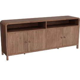 Perspective view of Casey Walnut 80 Wood TV Stand, Doors, Shelves, Entertainment Center