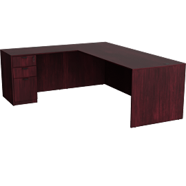 Perspective view of Simplicity Mahogany 71 Inch Executive L-Shape Corner Desk With File Cabinet