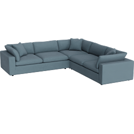 Perspective view of Contour Cloud Down French Blue 124 3 Piece Sectional