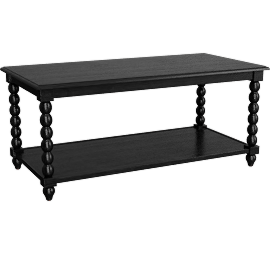 Perspective view of Elley Black 40 Wide Wood Rectangular Coffee Table, Shelf