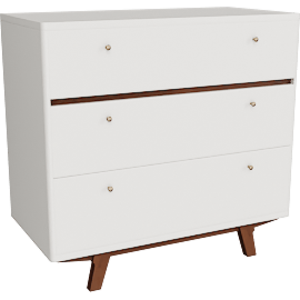 Perspective view of Clearview White Brown Wood 3-Drawer Bachelors Chest