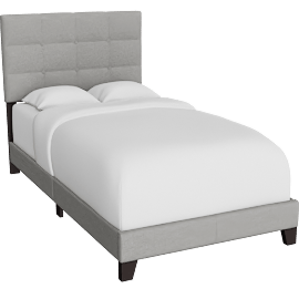 Perspective view of Lucy Grey Twin Linen Upholstered Button Tufted Panel Bed