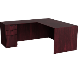 Perspective view of Simplicity Mahogany 66 Inch Executive L-Shape Corner Desk With File Cabinet