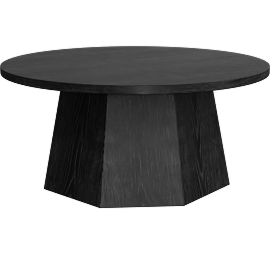 Perspective view of Cyra Black 40 Wide Round Wood Coffee Table With Octagon Base