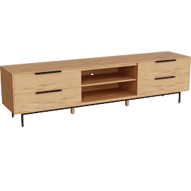 Perspective view of Amira Light Oak 76 Modern Wood TV Stand, Drawers, Stroage, Entertainment Center
