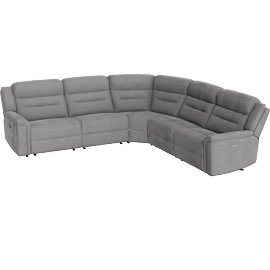 Perspective view of Dutton Grey Fabric 118 5 Piece Power Reclining Modular Sectional With 2 Armless Chairs