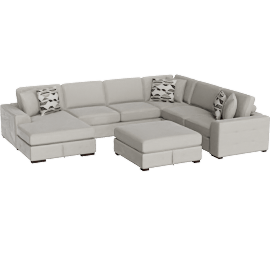 Perspective view of Casoria Taupe 5 Piece Sectional with Left Chaise And Storage Ottoman