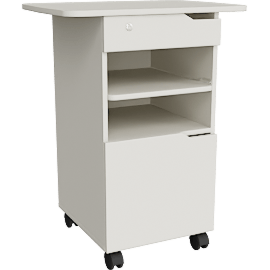 Perspective view of Flexi Teacher Station- 800w x 590d x 1030h - slide out worktop - top drawer lockable - open shelf and base cupboard
