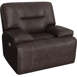 Perspective view of Marcus Chocolate 42 Power Oversized Recliner With Power Headrest & USB Port, Button