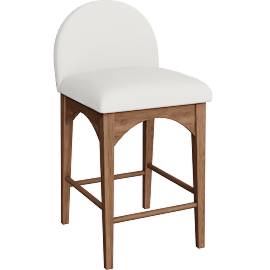 Perspective view of Waldorf Chenille Fabric Upholstered Counter Height Stool, Cream With Walnut Finish