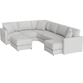 Perspective view of Alicia Greige Chenille 140 4 Piece Sectional With Right Arm Facing Chaise & Ottoman