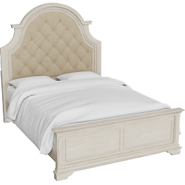 Perspective view of Dorothy Queen Beige Wood & Upholstered Panel Bed With USB