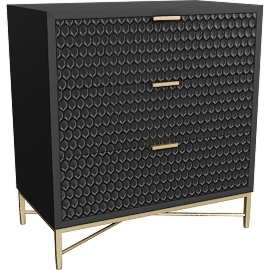 Perspective view of Pearl Black + Gold 3 Drawer Small Chest