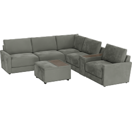 Perspective view of Soraya Fabric 134 6 Piece Power Reclining Modular Sectional With Console & Ottoman USB, Green