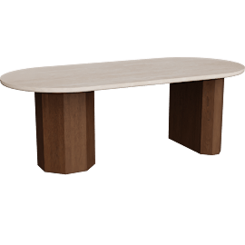 Perspective view of Leonhart Travertine Top And Dark Oak Dining Table