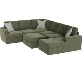 Perspective view of Bonaterra II 127 2 Piece Sectional With Right Arm Facing Queen Sleeper Sofa Chaise & Ottoman, Forest Green