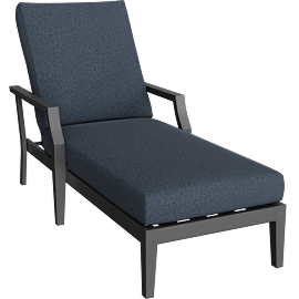 Perspective view of PORTOFINO OUTDOOR METAL + NAVY SUNTASTIC CHAISE LOUNGE