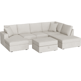 Perspective view of Bonaterra II Sand 127 2 Piece Sectional With Left Arm Facing Sleeper Sofa Chaise + Right Arm Facing Corner Chaise & Ottoman