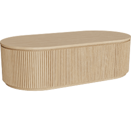 Perspective view of Moena Natural 52 Fluted Oval Storage Oval Coffee Table