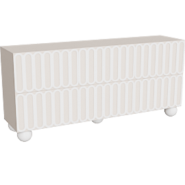 Perspective view of Tay Scallop Motif Taupe Wood 3 Door 74 Sideboard Buffet, Shelves