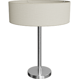 Perspective view of Cohen lamp, 18h, Polished nickel/ white shade