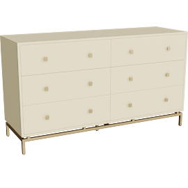 Perspective view of Lenna Cream 6 Drawer Dresser With Gold Leg Base