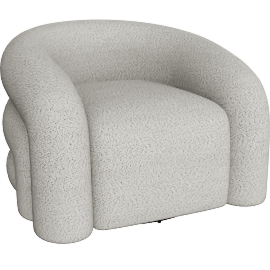 Perspective view of Irma Grey Boucle Fabric Wood Swivel Arm Chair, Curved
