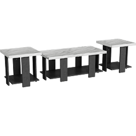 Perspective view of Henley Black 3 Piece Faux Marble 47 Rectangle Coffee Table Set