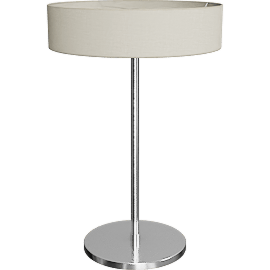 Perspective view of Cohen lamp, 28h, Polished nickel/ white shade