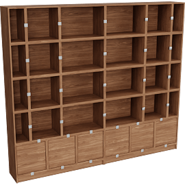 Perspective view of Stacked Storage Bookcase, Configuration 1, Walnut