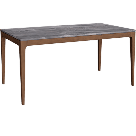 Perspective view of Bevi Engineered Stone & Walnut Dining Table
