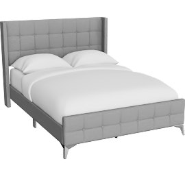 Perspective view of Jane Grey Queen Linen Upholstered Button Tufted Panel Shelter Bed, Wingback