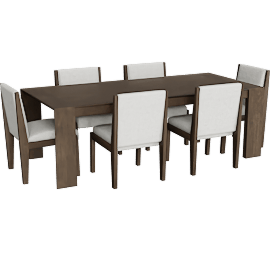 Perspective view of Veil Brown 92 Rectangular Dining Table With Upholstered Side Chair Set For 6