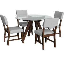 Perspective view of Deville Dining Table Set For 4, Grey Side Chairs