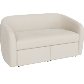 Perspective view of Kiko Cream Modern Sofa Settee & Dual Nesting Ottoman Set