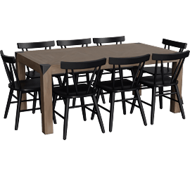 Perspective view of Luis 72-90 Ext. Dining W/Runi Black Side Chairs Set For 8