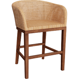 Perspective view of Papua Modern Bohemian Natural Rattan & Walnut Brown Acacia Wood 24.4 Counter Height Stool, Woven