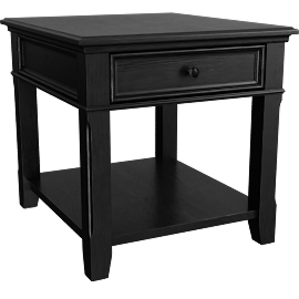 Perspective view of Braelynn Black 24 Wide Rectangle Wood End Table, Storage, Drawer, Shelf