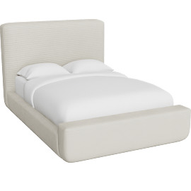 Perspective view of Soleia Full White Chenille Fabric Upholstered Corduroy Platform Bed