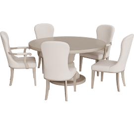 Perspective view of Hutchy 60 Round Dining Table Set For 6 With Side & Arm Chairs
