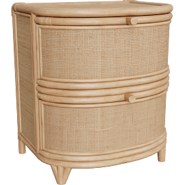 Perspective view of Reta Boho Natural Brown Rattan 2-Drawer Nightstand
