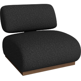 Perspective view of Barsa Black Textured Boucle Fabric Accent Chair, Curved, Armless