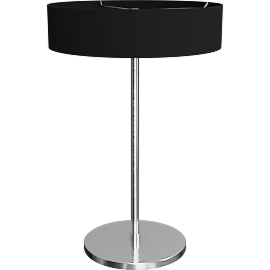 Perspective view of Cohen lamp, 28h, Polished nickel/ black shade