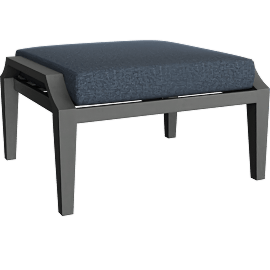 Perspective view of PORTOFINO OUTDOOR METAL + NAVY SUNTASTIC FABRIC OTTOMAN