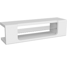Perspective view of Miami Modern White 59 Storage Media Console With 2 Shelves Cord Management
