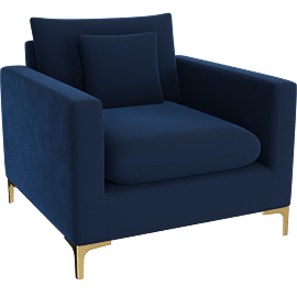 Perspective view of Naomi Navy Velvet Upholstered Chair