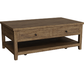 Perspective view of Dayne 48 Wide Wood Rectangular Lift-Top Coffee Table, Storage, Shelf, Wheels
