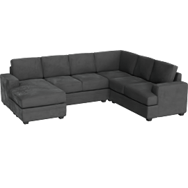 Perspective view of Zoeller Charcoal Grey Fabric 2 Piece 127 U-Shaped Sectional With Left Arm Facing Queen Sleeper Sofa Bed with Chaise & Memory Foam Mattress
